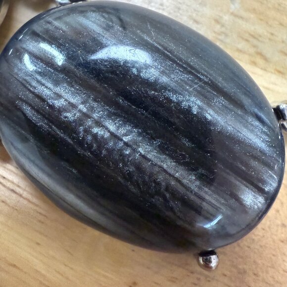 Multi-Stone Necklace With Oval Gray Shell Beads & Faceted Yellow/Smoky Quartz St - Picture 10 of 12